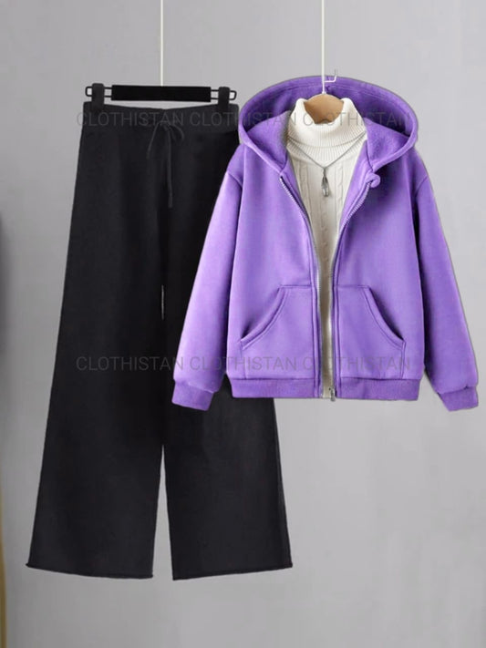 Lilac Zipper with White High Neck & Black Flapper Trouser