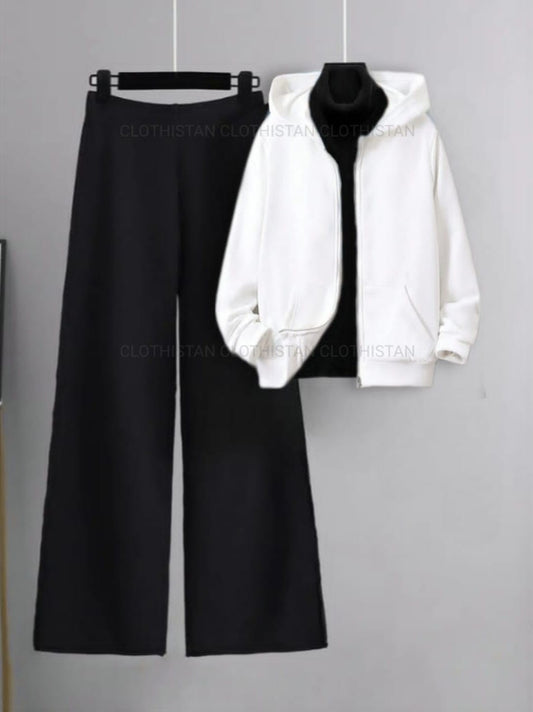 White Zipper with Black High Neck & Black Flapper Trouser