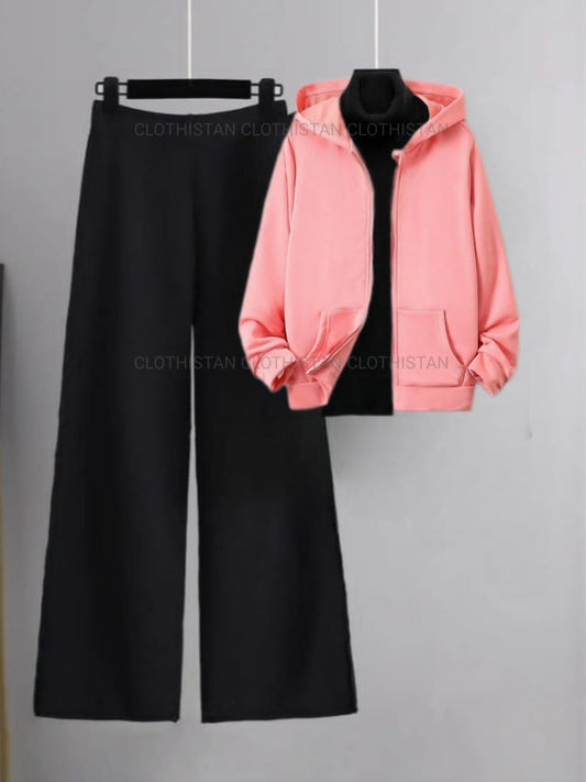 Pink Zipper with Black High Neck & Black Flapper Trouser