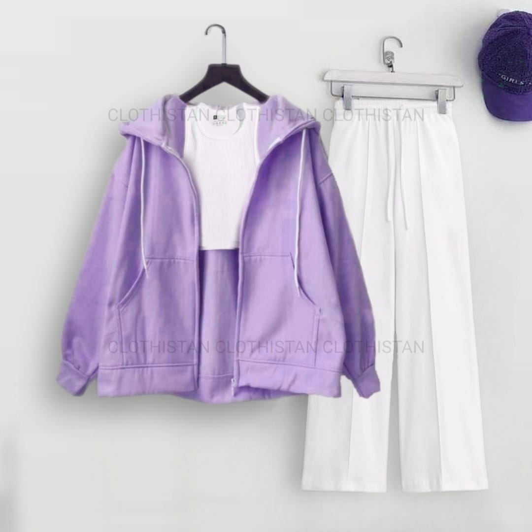 Lilac Zipper with White Tank Top & White Flapper Trouser