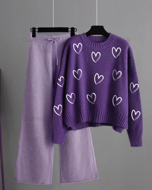 Purple sweatshirt unfilled heart all over with Lilac flapper