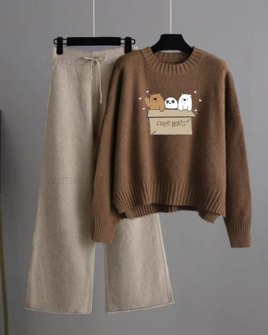 Brown sweatshirt free bears with Beige flapper