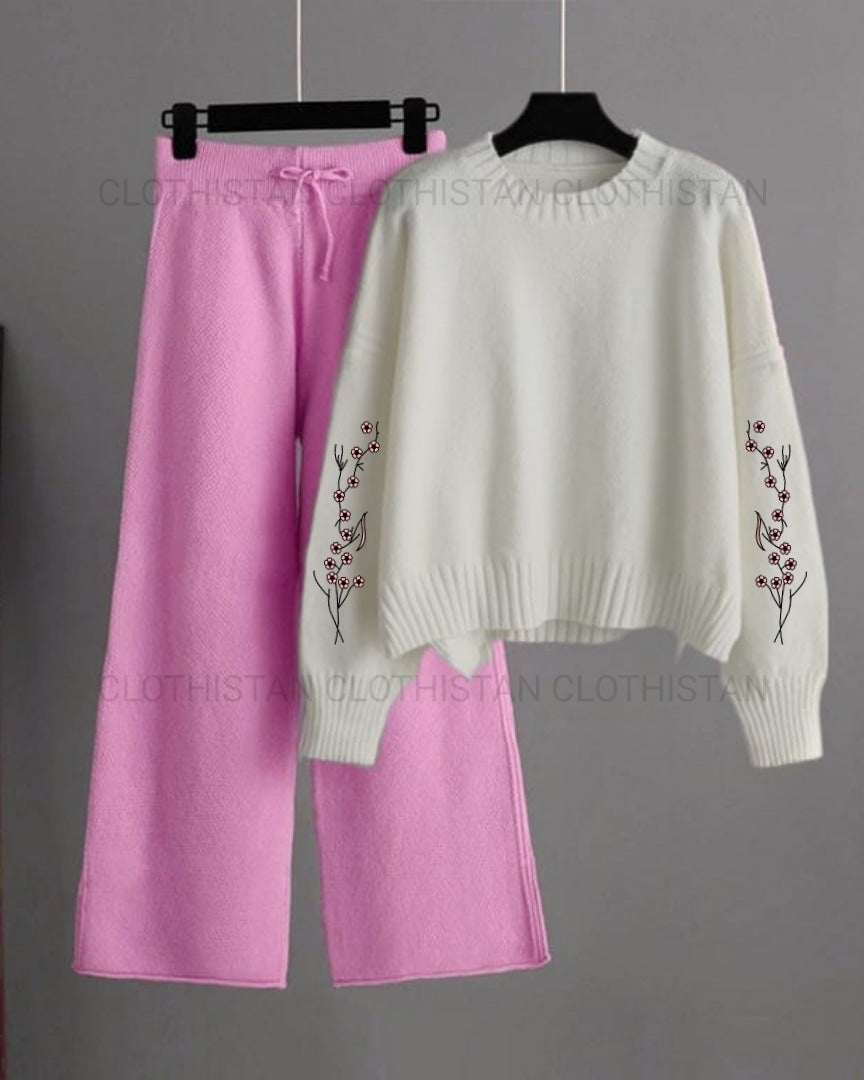 White sweatshirt sleeves flower with Pink flapper